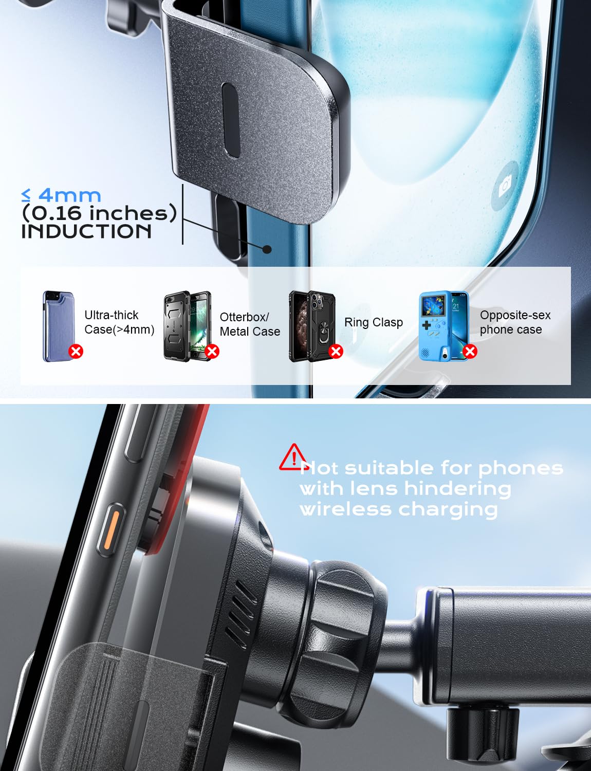 Chargeur de voiture à serrage et support de téléphone