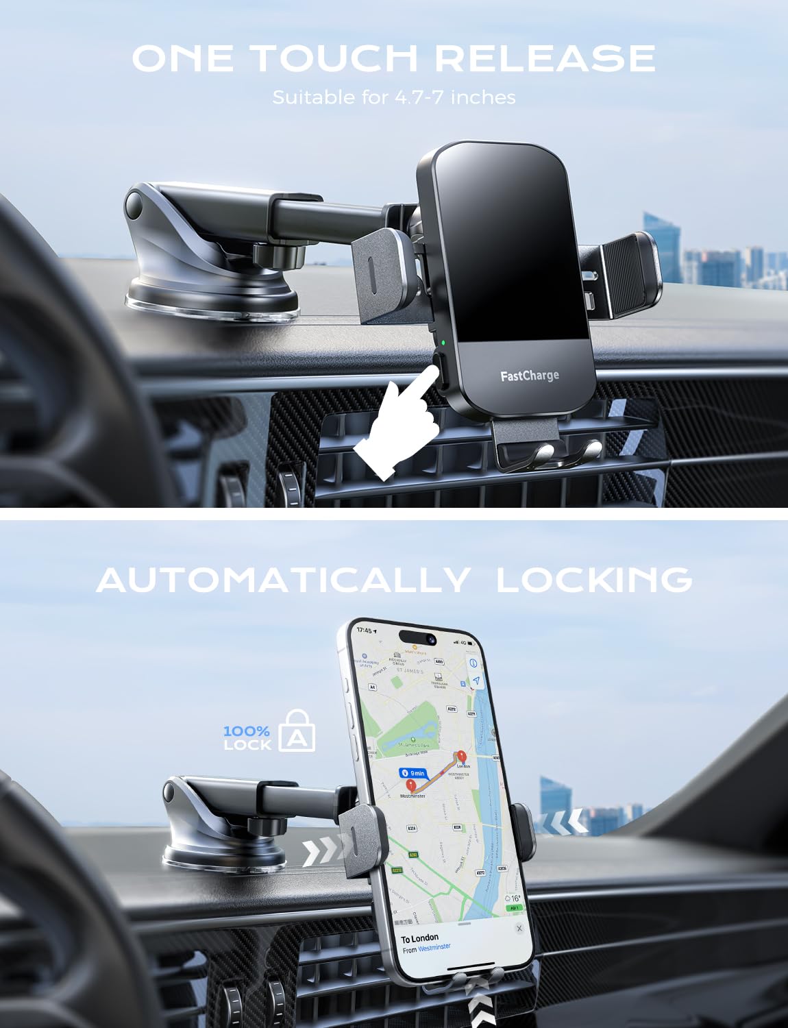 Chargeur de voiture à serrage et support de téléphone