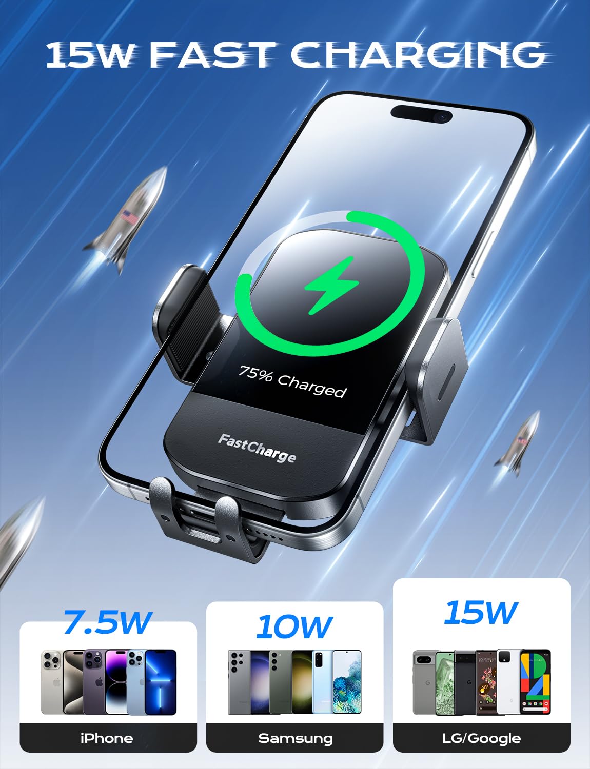Chargeur de voiture à serrage et support de téléphone