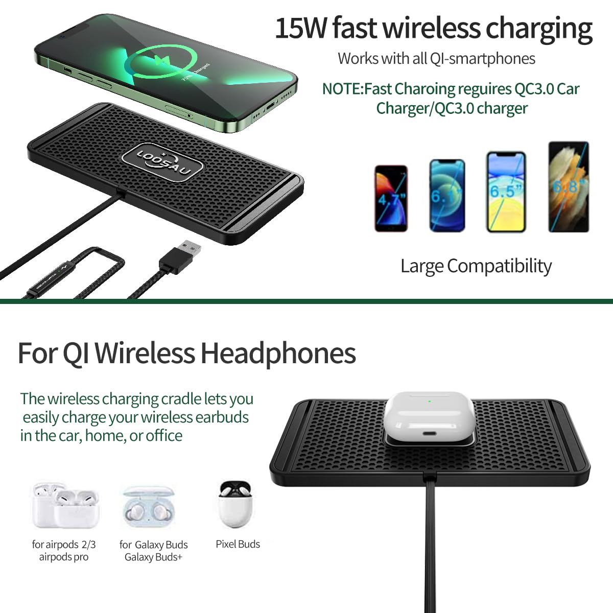 Base de carga antideslizante FastCharger de 15 W